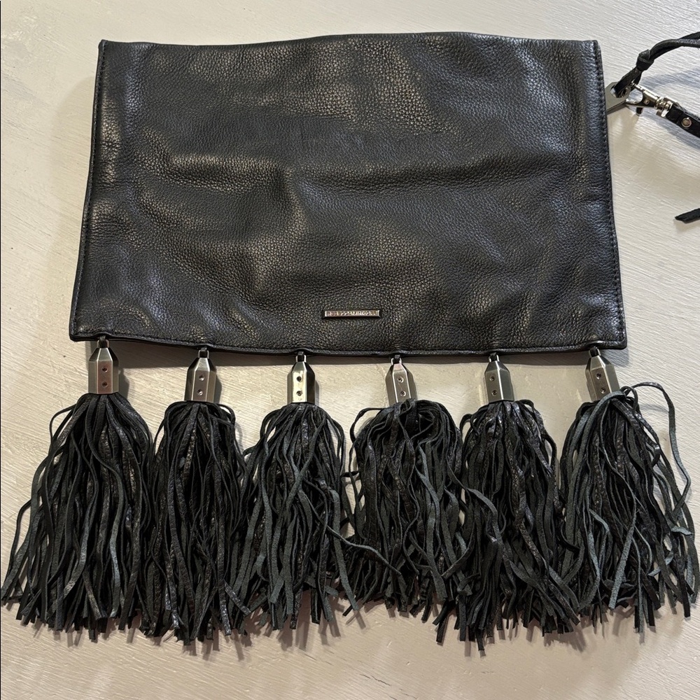 Rebecca Minkoff Black Leather Clutch with Tassels